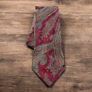 Vintage Polo Ralph Lauren Necktie Silk Burgundy Paisley Pattern Made USA Retro